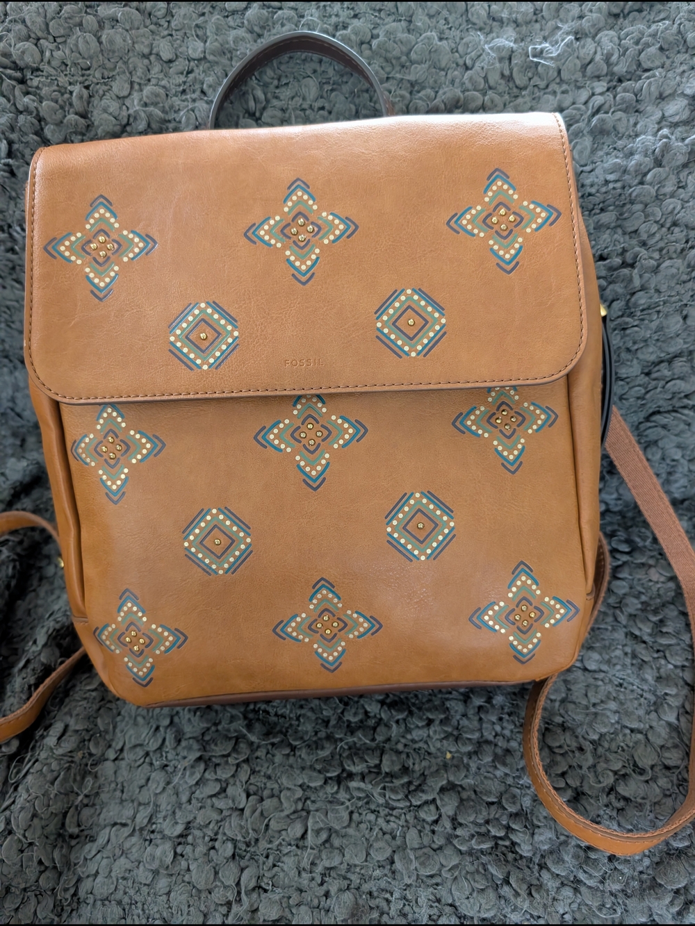 Fossil Tan Embossed Backpack Crossbody